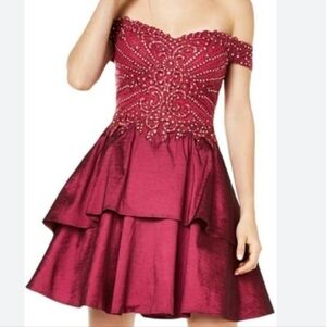 NWOT City Studio Sz 5 Off The Shoulder Short Fit & Flare Zip Back Dress